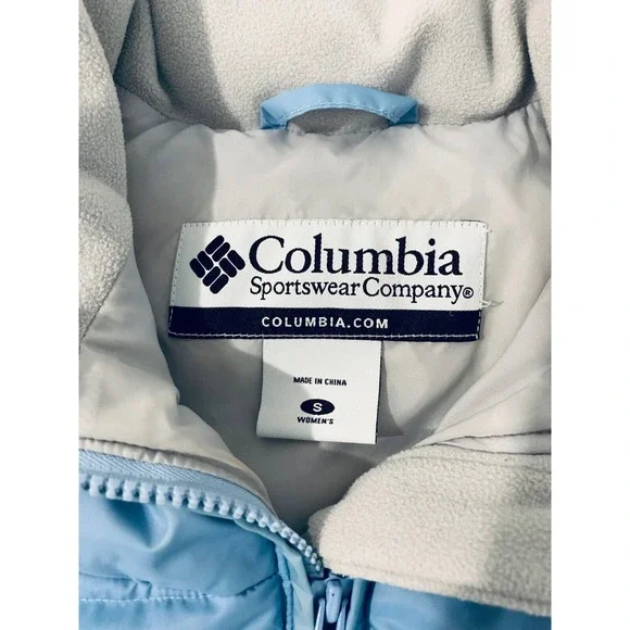 Columbia Down Puffer Vest Light Blue Women's Small Vintage Fleece Collar Y2K - Picture 7 of 9